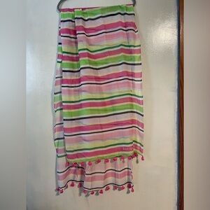 NWT Kate Spade NY Cotton silk scarf tassel trim striped clueless quirky artsy